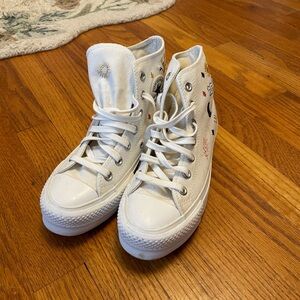 Converse White High-Top platform Sneakers with Embroidery